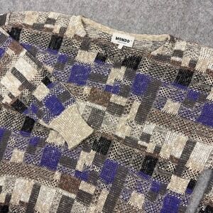 VTG Mondo Sweater Mens Medium Brown Purple 3D Knit Patchwork Abstract Italy‎ 90s